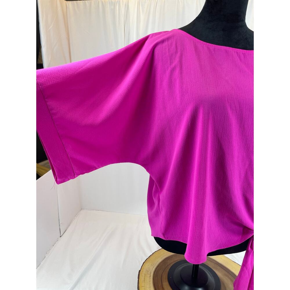 She + Sky Fuchsia Tie-Front Blouse Hot Pink Dolman Sleeve Size S Top - Picture 3 of 7